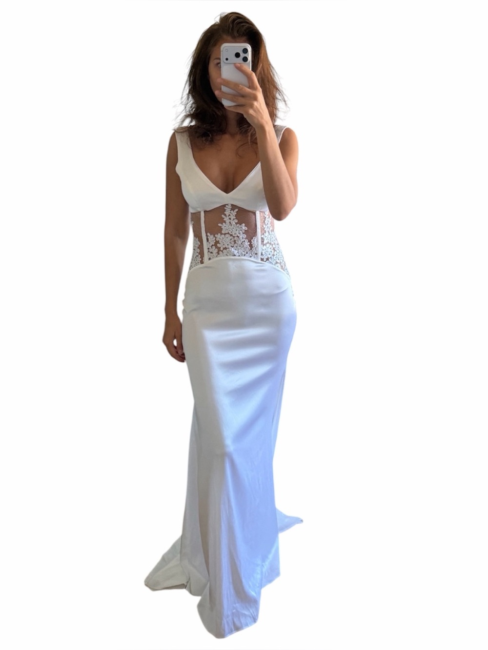 Nwot vintage white wedding dress lace details mermaid size Xs